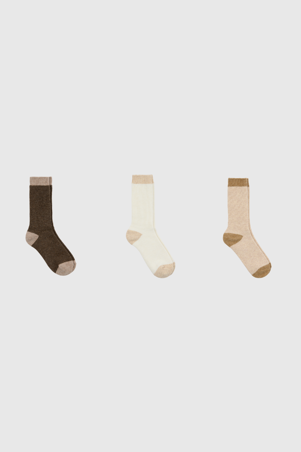 Neutral contrast trim cashmere blend socks - Set of 3_1
