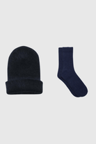 Deep blue mohair beanie and angora socks set