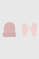 Pale pink mohair beanie and mittens set