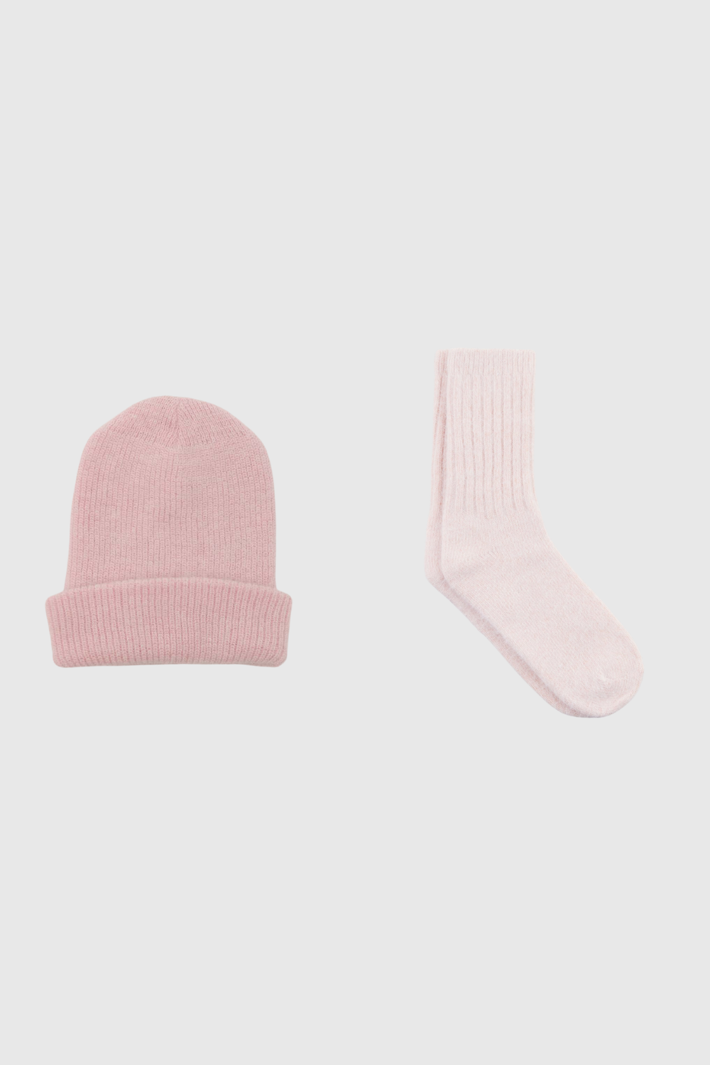 Pale pink mohair beanie and angora sock set