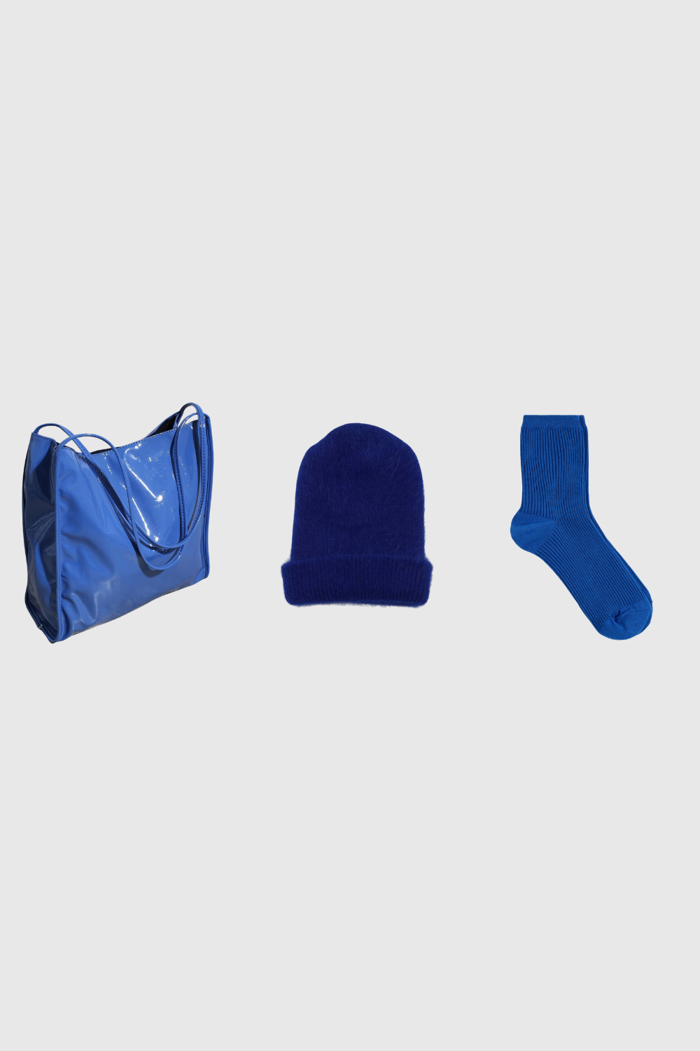 Into the blue - cobalt blue PVC tote, beanie and socks set