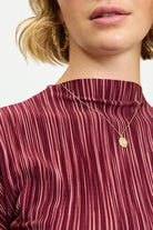 Burgundy and pink micro ribbed pleated top_3