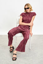 Burgundy and pink micro ribbed pleated top_5