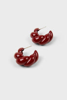 Burgundy enamel thick twist hoop earrings_2