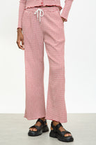 Burgundy gingham loose fit drawstring trousers_1