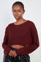 Burgundy ribbed semi sheer top_1