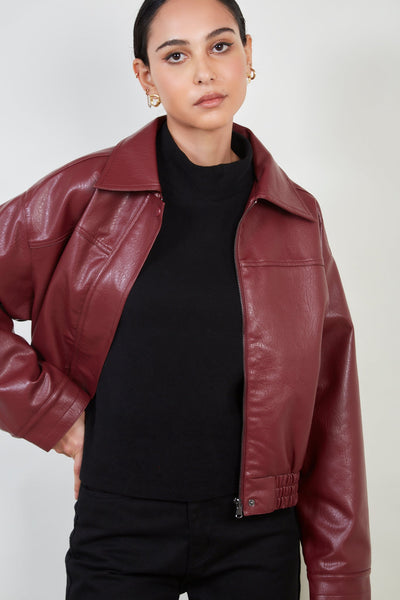 Burgundyveganleathershortjacke