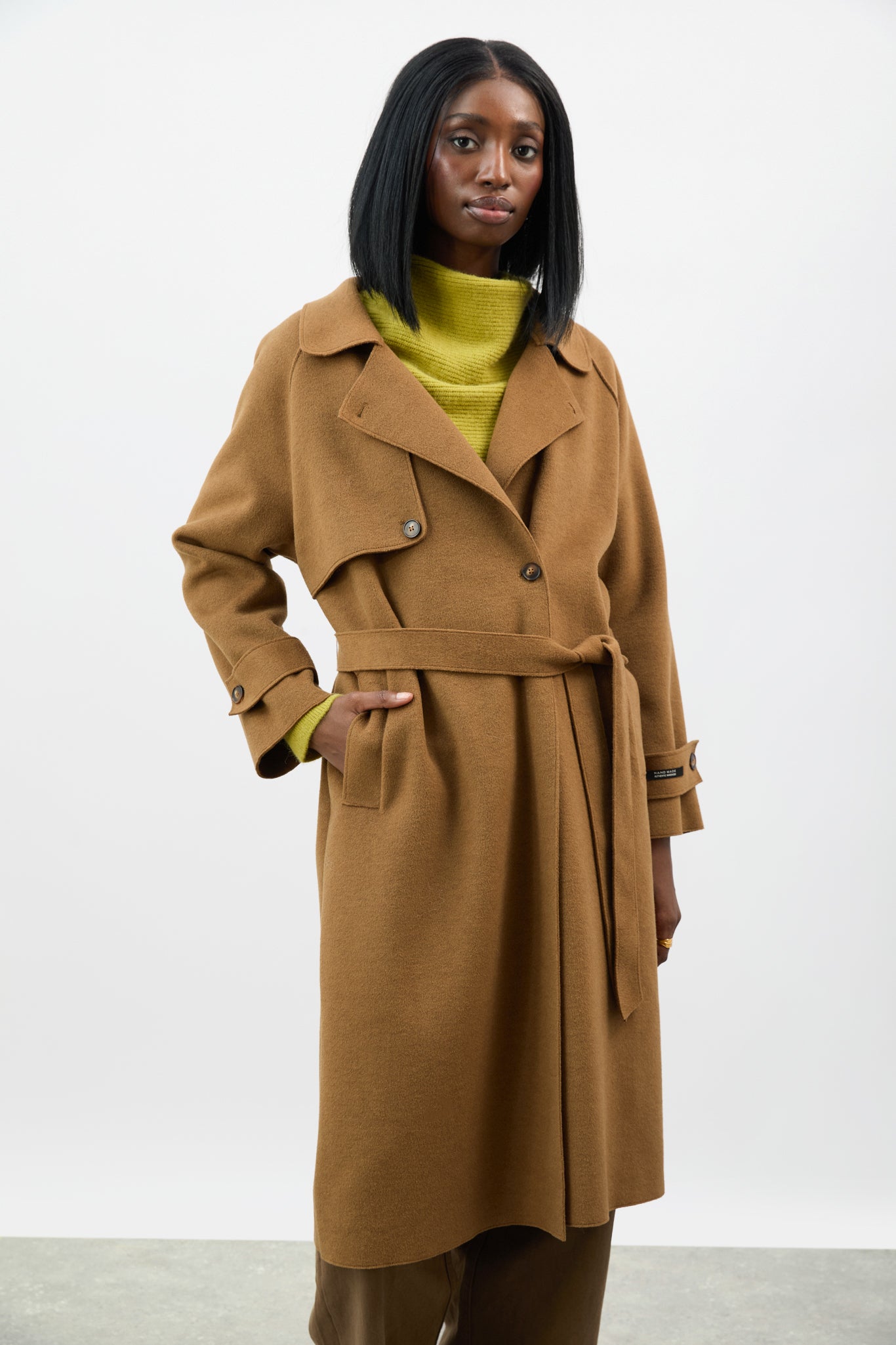 Camel pure wool large collar belted coat_1