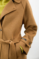 Camel pure wool large collar belted coat_4