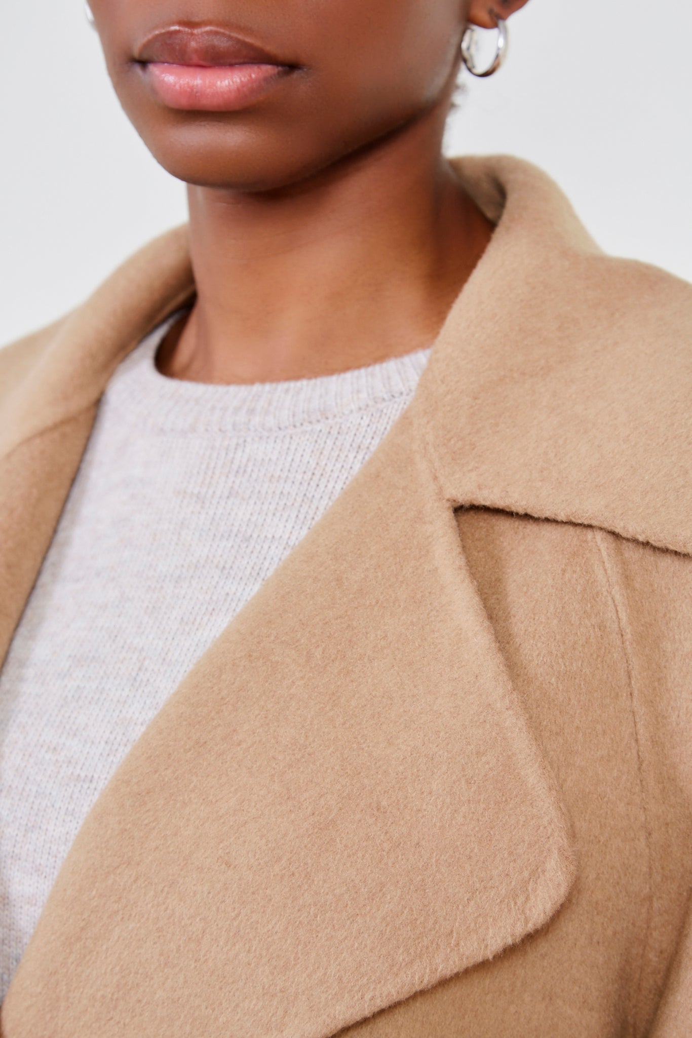 Camel pure wool handmade belted shawl coat_4