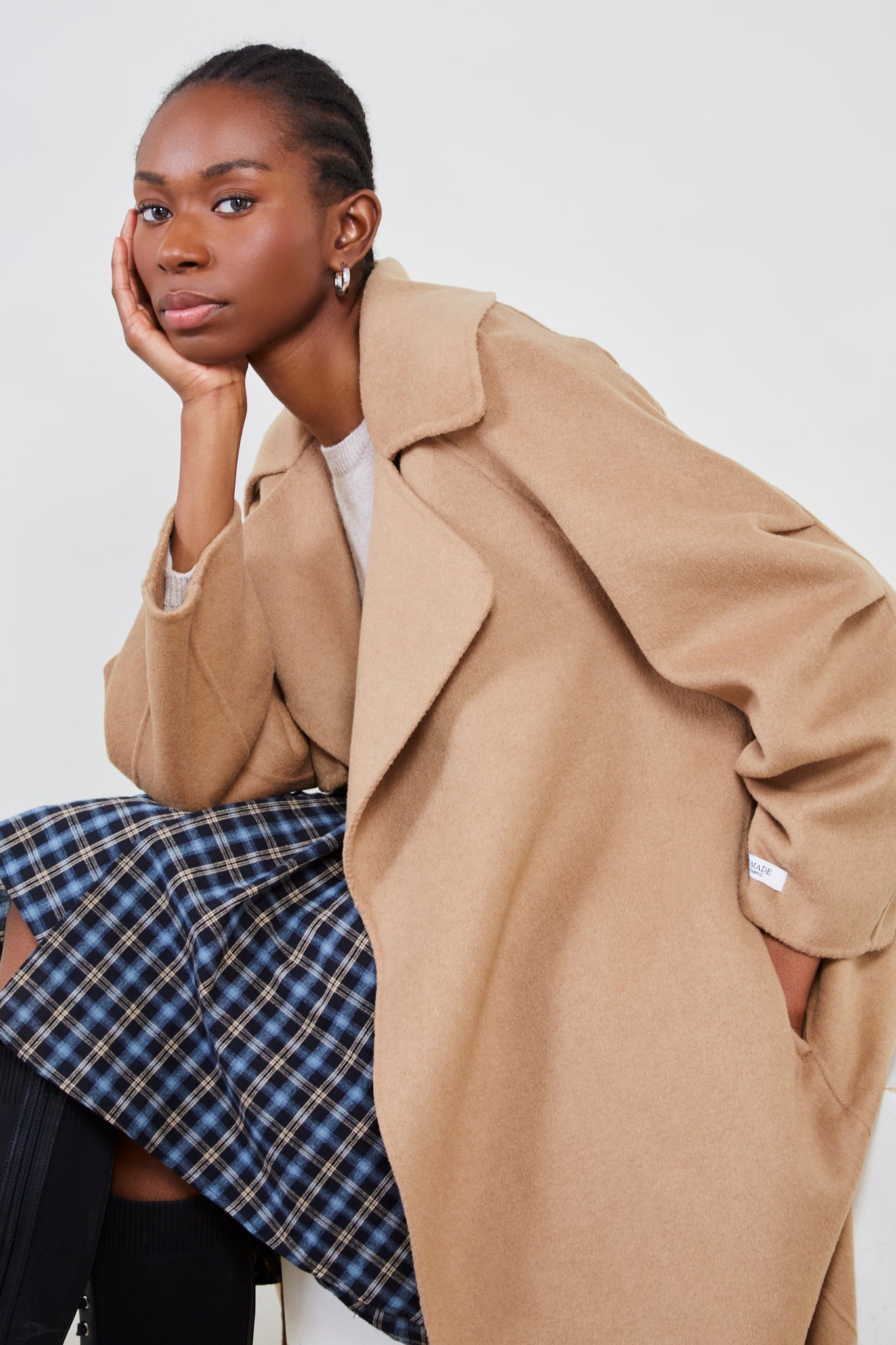 Camel pure wool handmade belted shawl coat_6