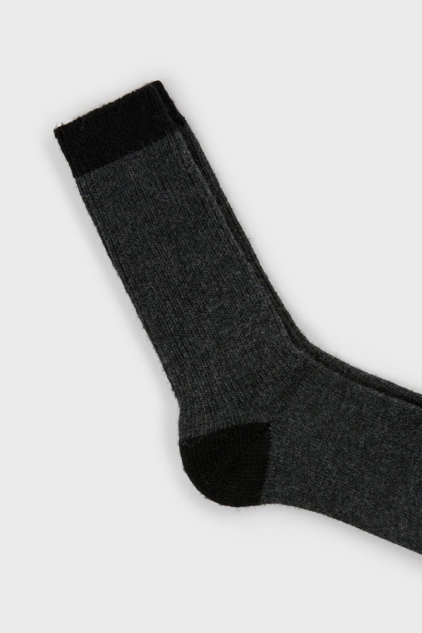 Charcoal and black contrast trim cashmere blend socks_2