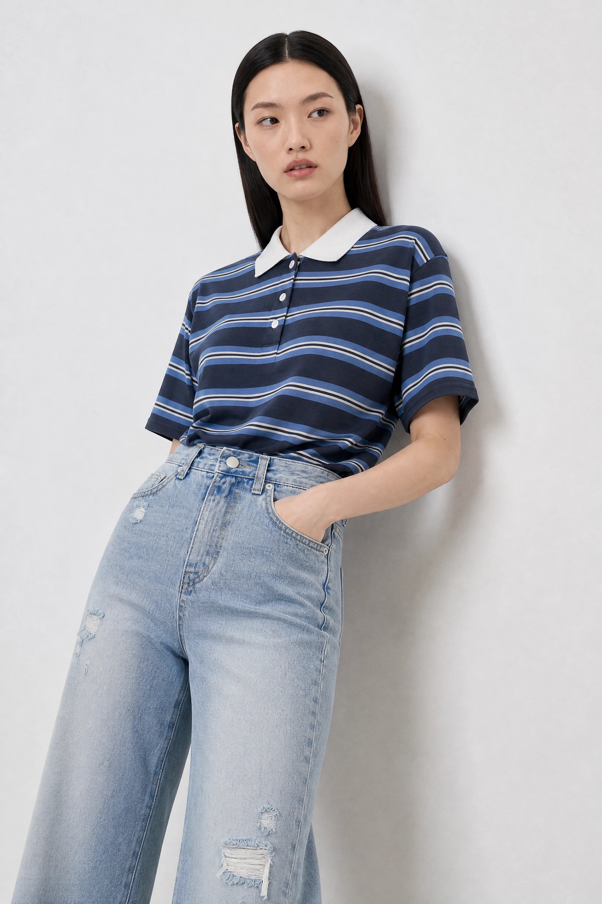Charcoal and blue striped contrast collar rugby shirt_4