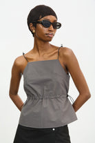 Charcoal elasticated peplum top_1