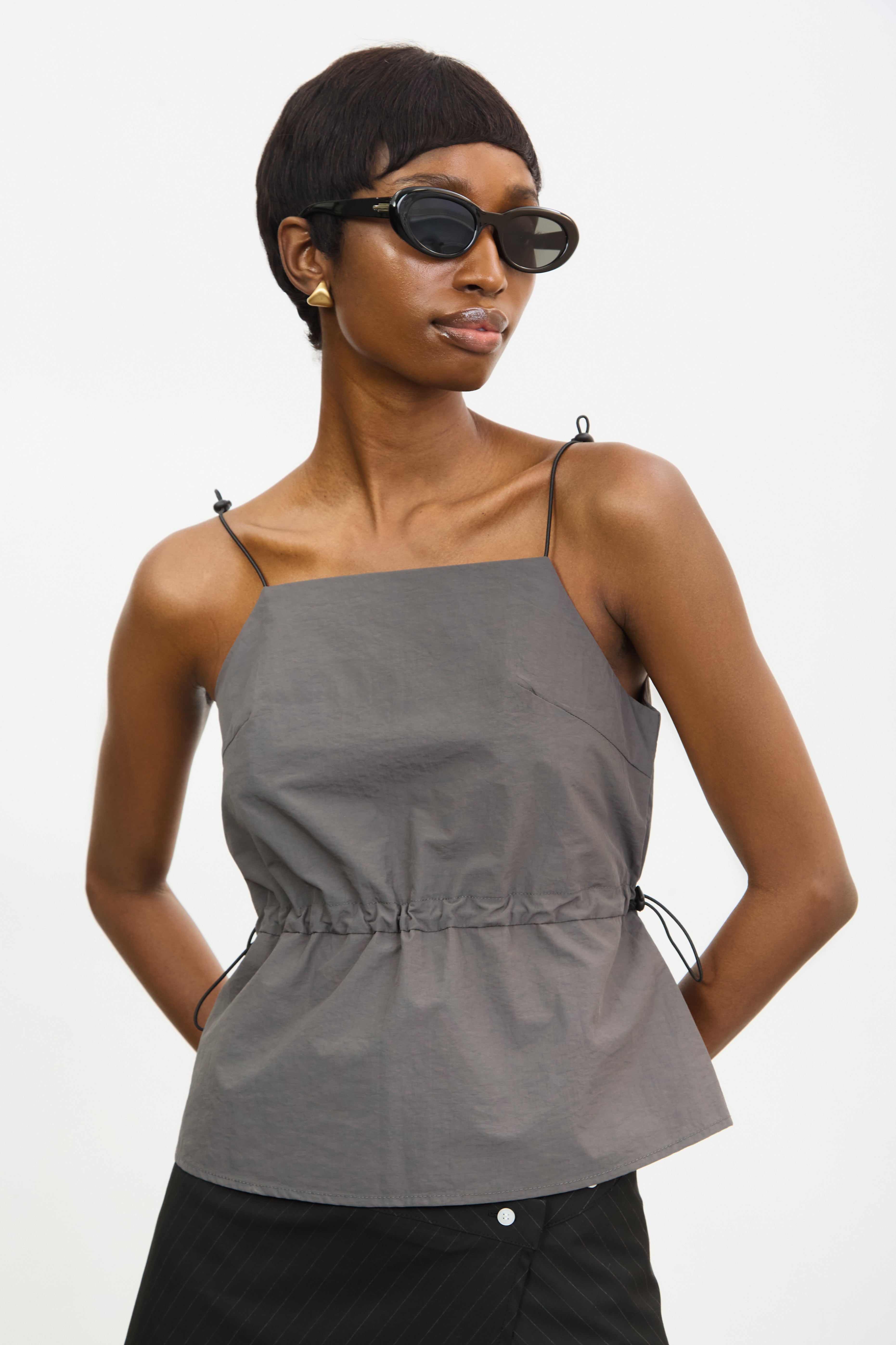 Charcoal elasticated peplum top_1