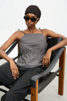 Charcoal elasticated peplum top_5