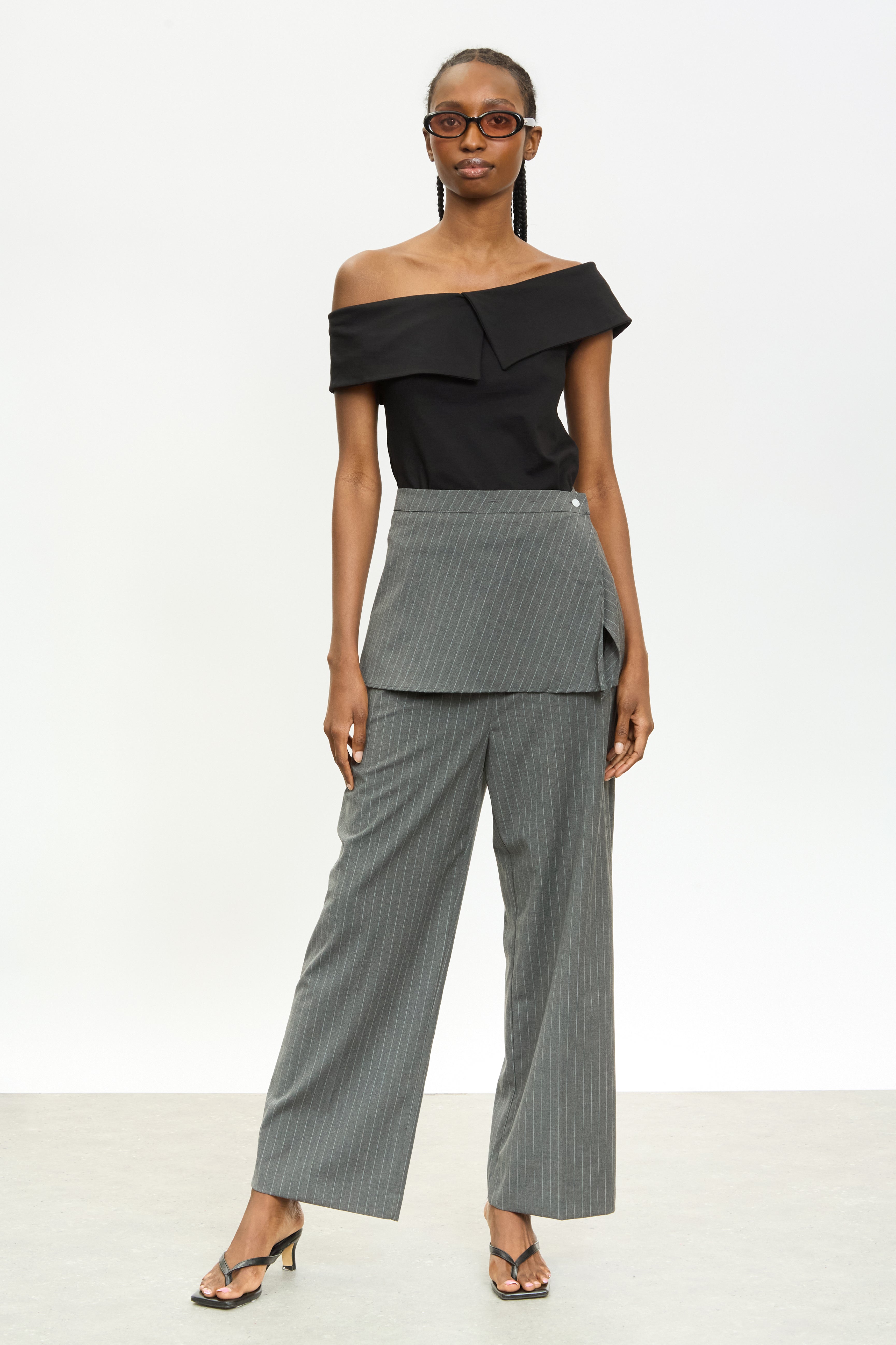 Charcoal grey and white pinstripe skirt trousers_5