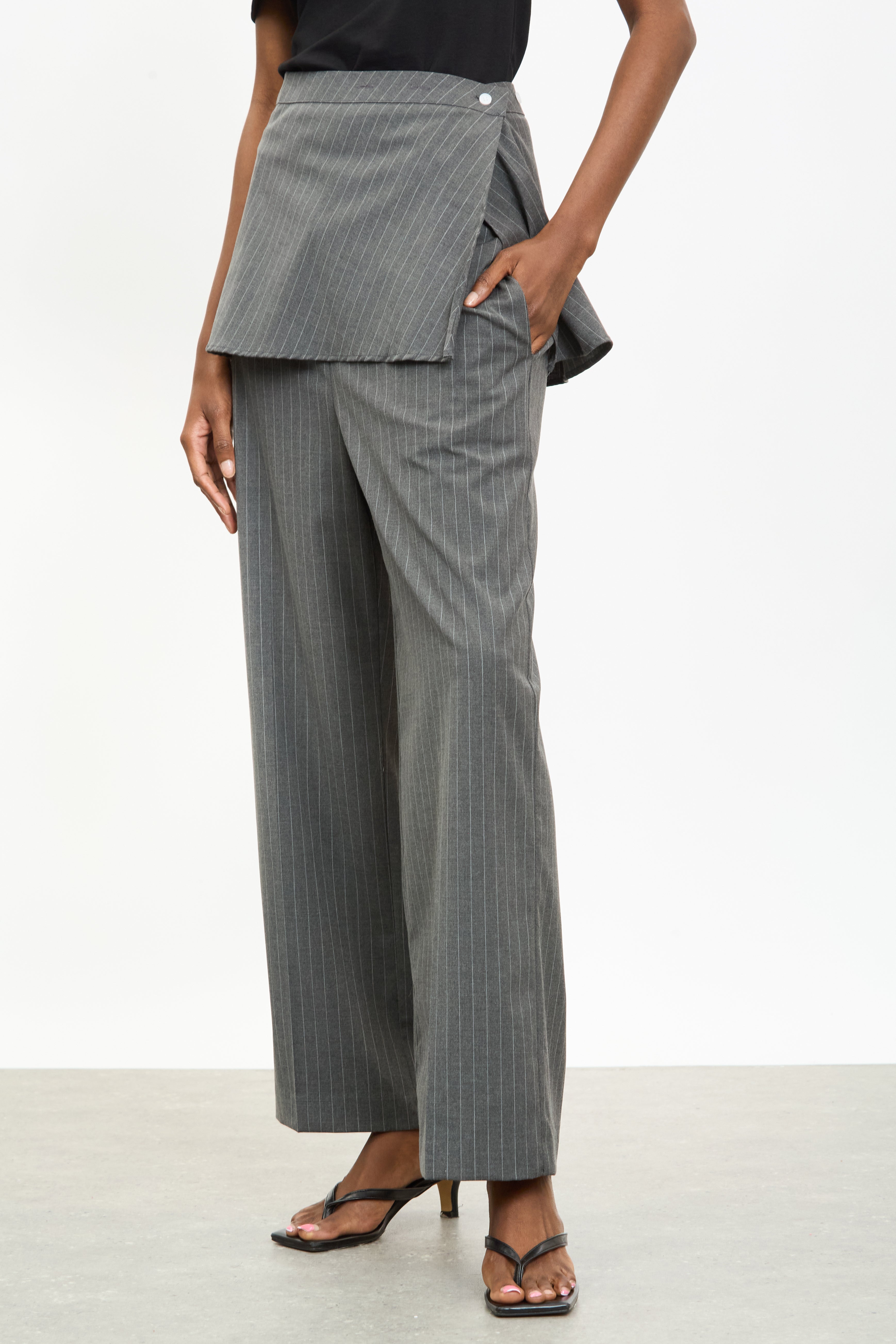 Charcoal grey and white pinstripe skirt trousers_1