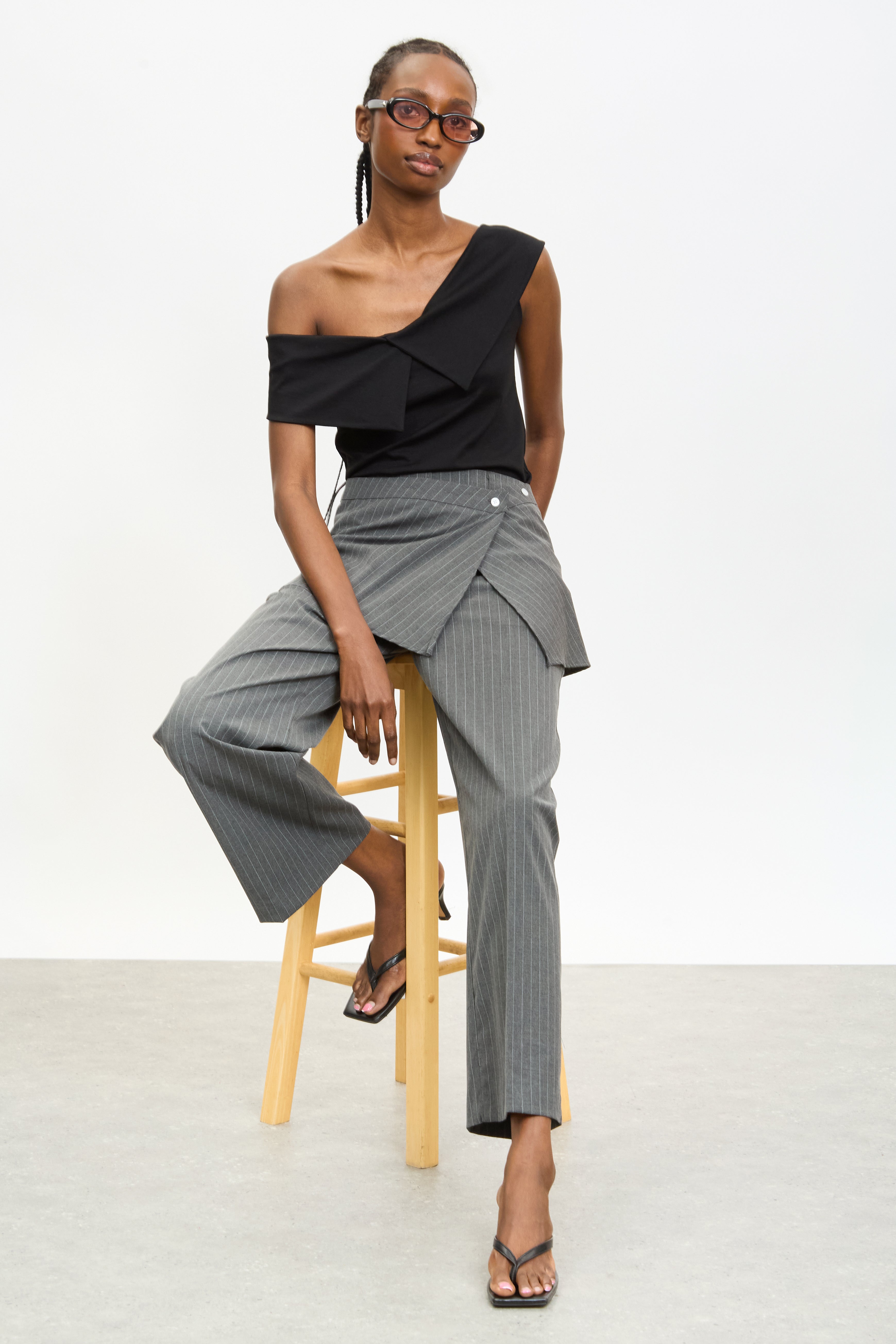 Charcoal grey and white pinstripe skirt trousers_6