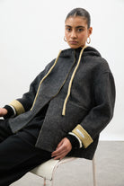 Charcoal grey and yellow wool blend hooded coat_6