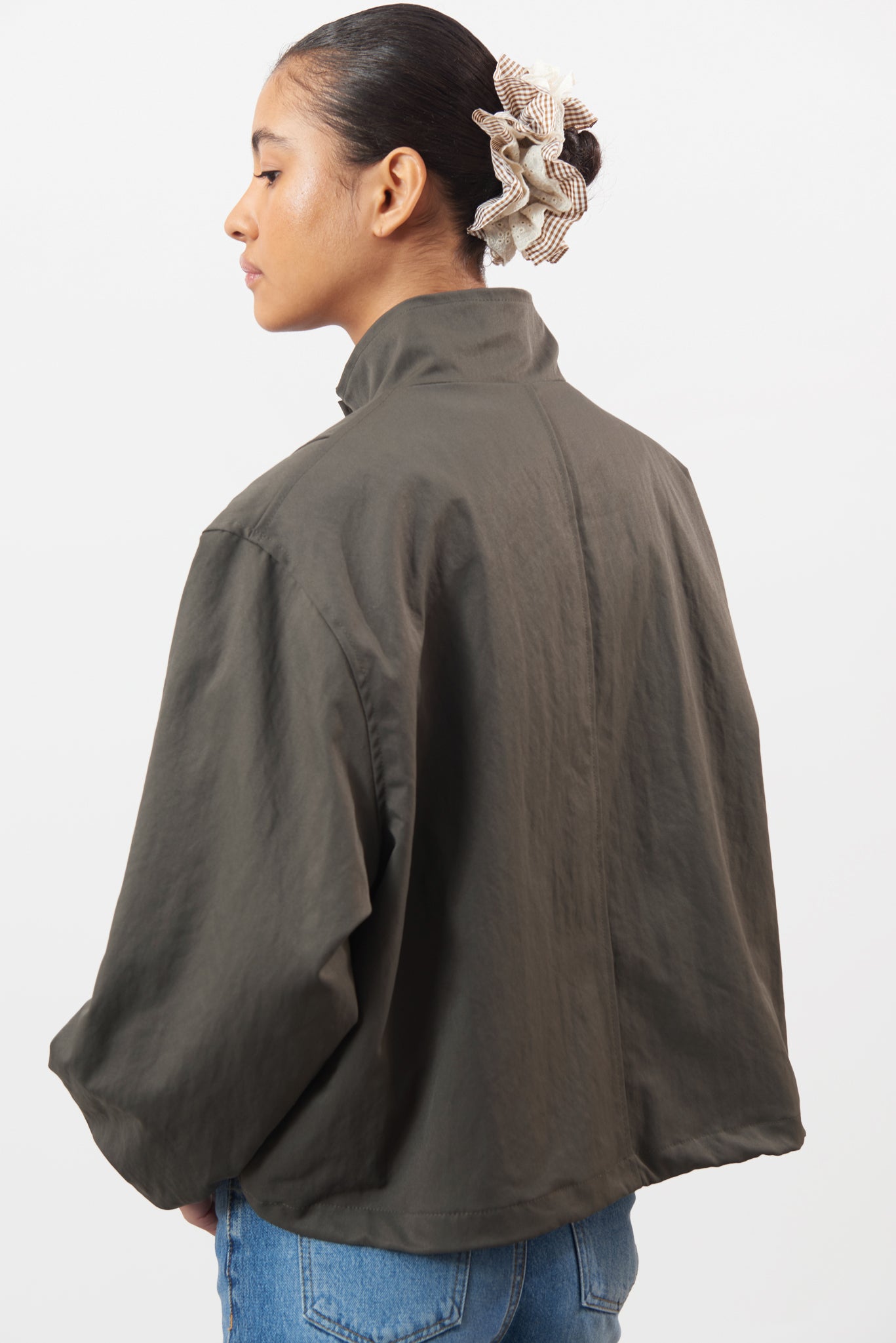 Charcoal grey diagonal pocket bomber jacket_3