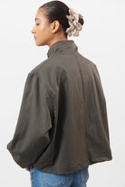 Charcoal grey diagonal pocket bomber jacket_3
