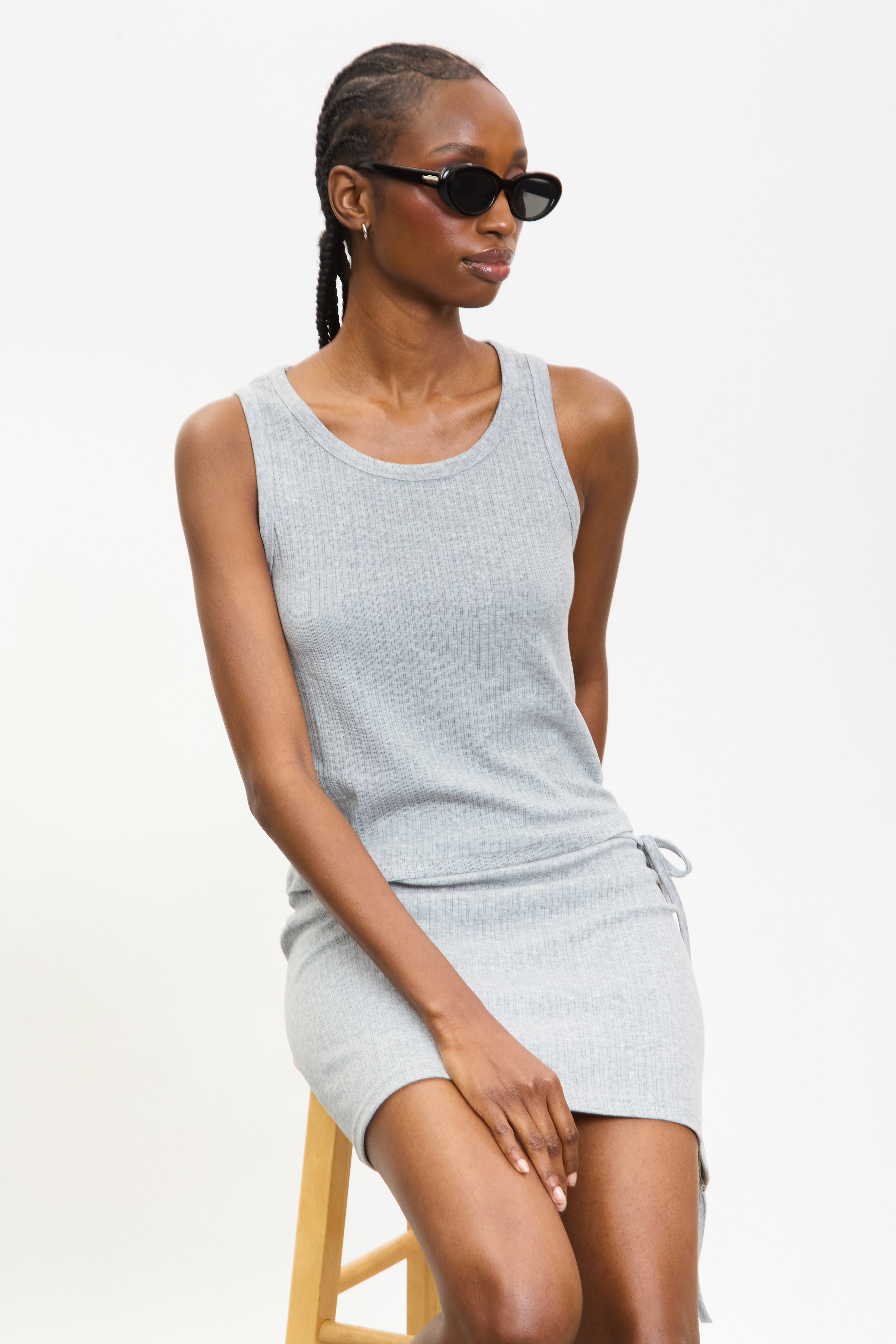 Charcoal grey ribbed tie waist skirt_5