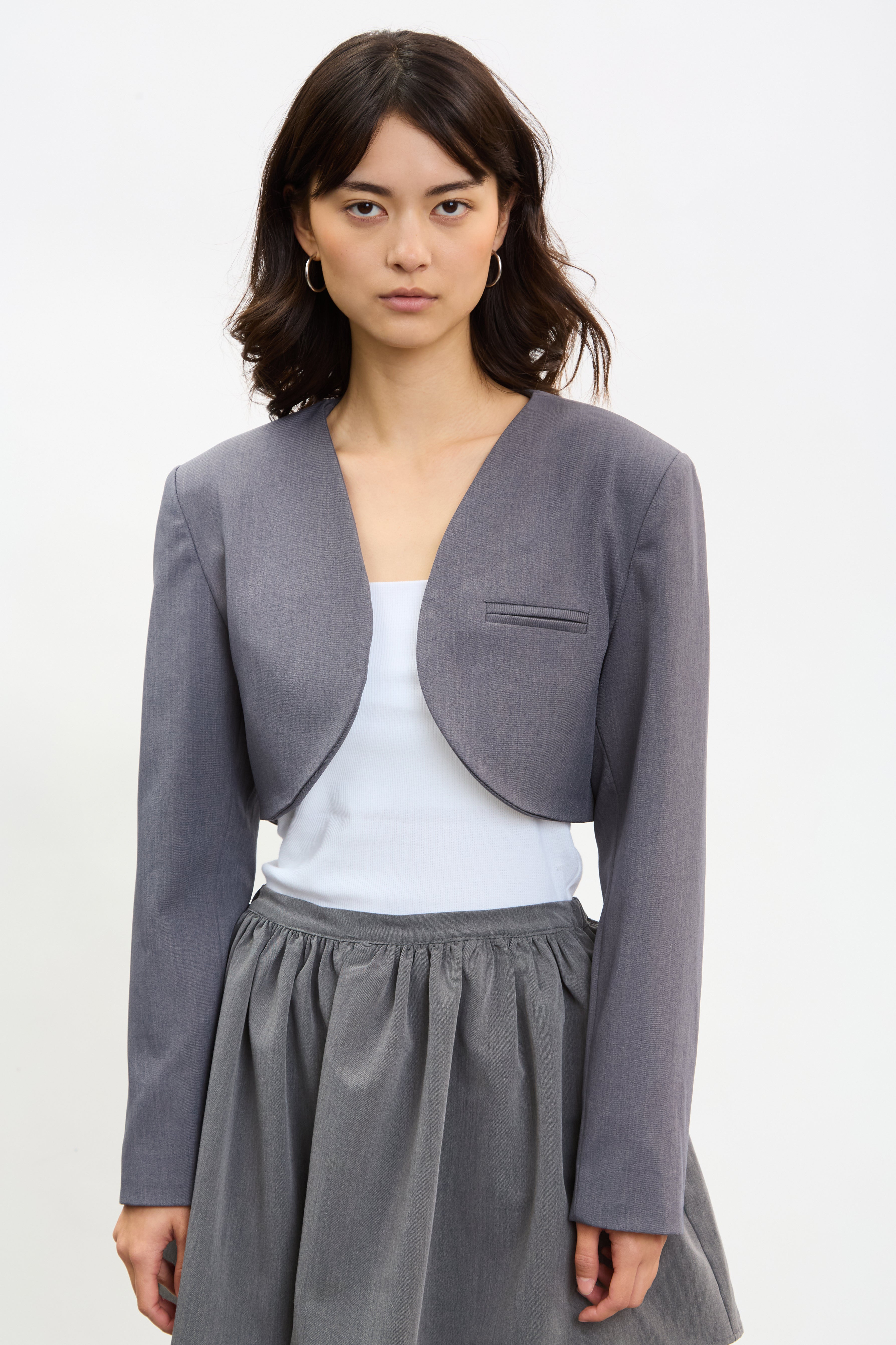 Charcoal grey rounded bolero blazer | Glassworks London