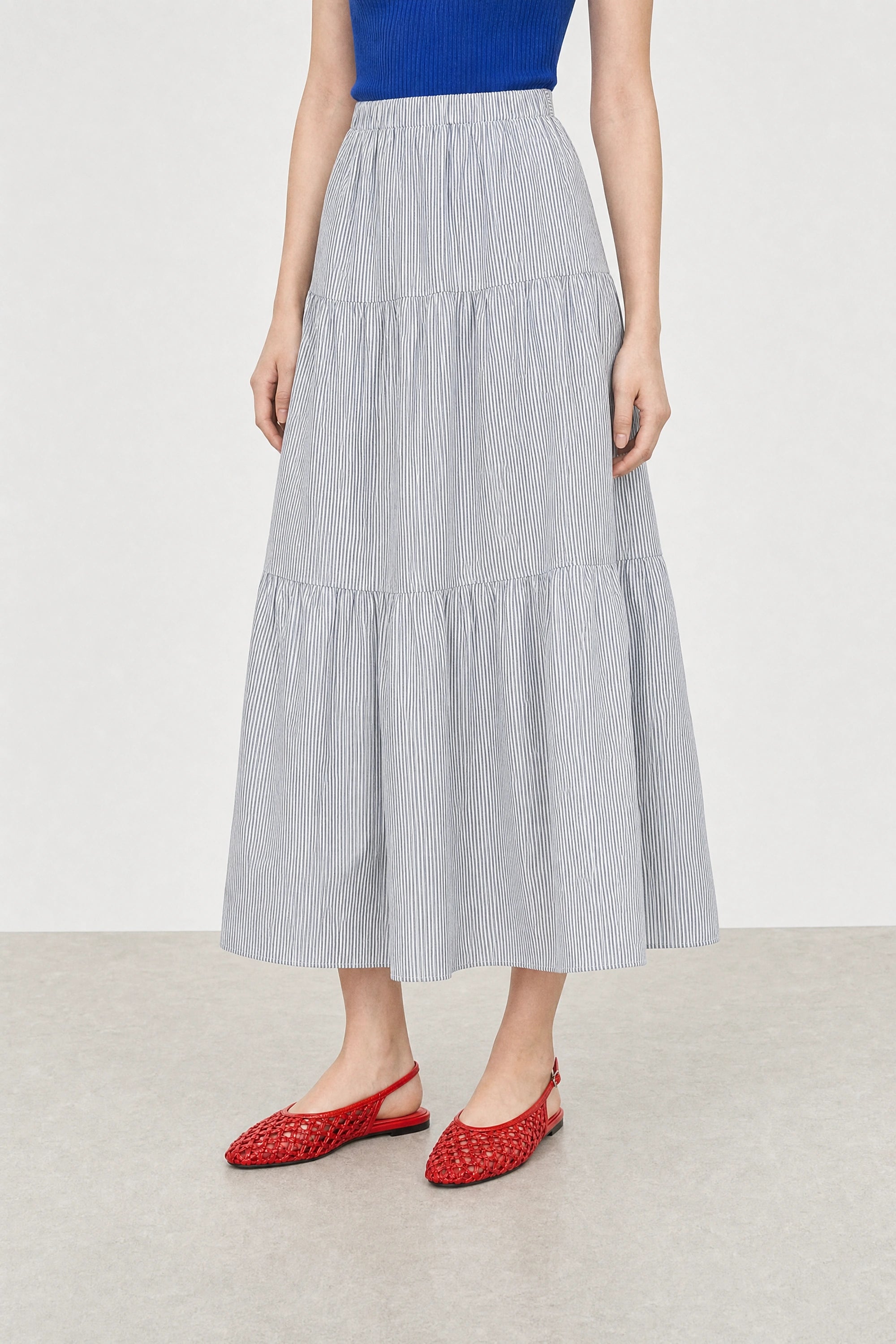 Charcoal grey seersucker tiered midi skirt_1
