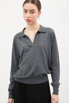 Charcoal grey wool blend knitted polo_1