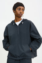 Charcoal hooded pullover windbreaker_1