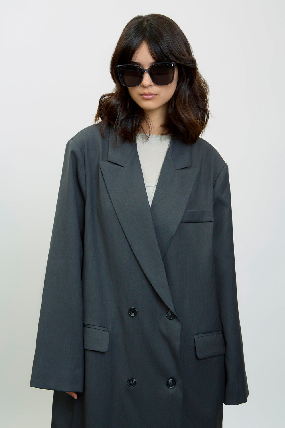 Charcoal oversized extra long blazer jacket | Glassworks London