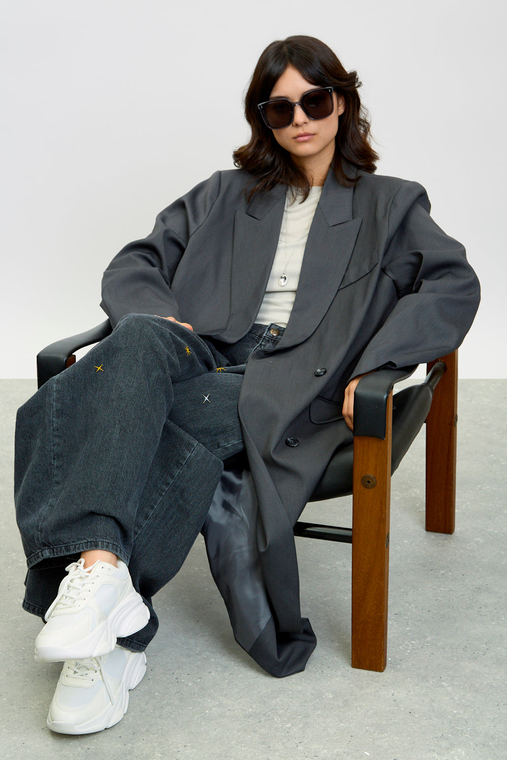 Charcoal oversized extra long blazer jacket | Glassworks London
