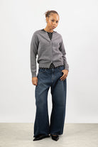 Charcoal pure wool round neck cardigan_4