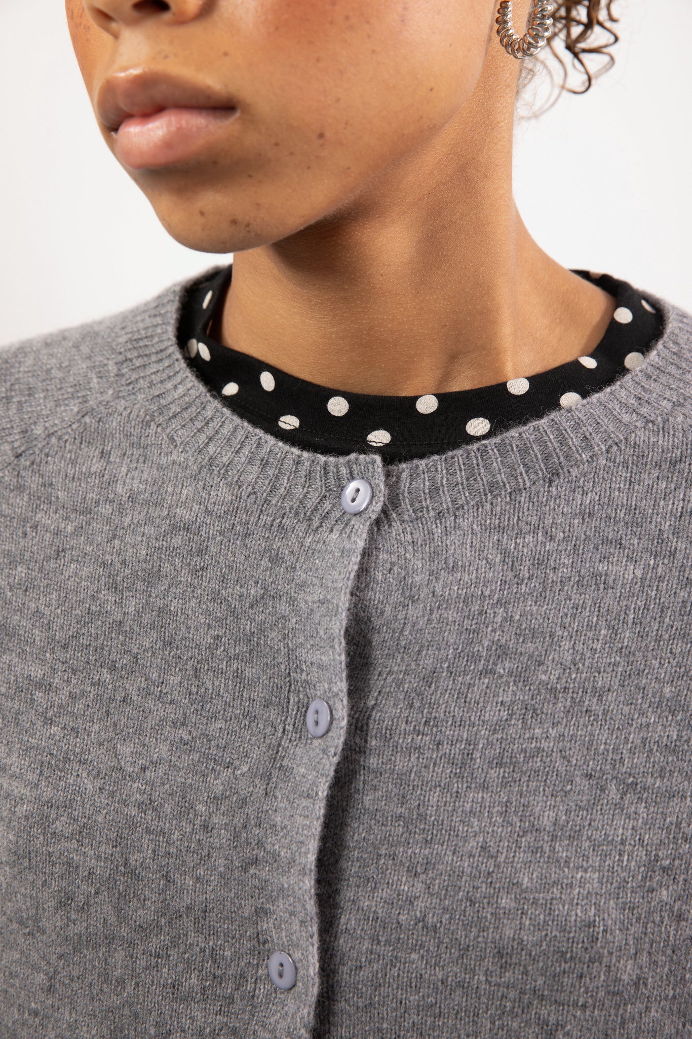 Charcoal pure wool round neck cardigan_3