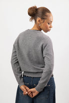 Charcoal pure wool round neck cardigan_2