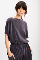 Charcoal ribbed asymmetric hem top_1