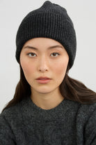 Charcoal wool blend ribbed beanie hat_3