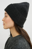 Charcoal wool blend ribbed beanie hat_4