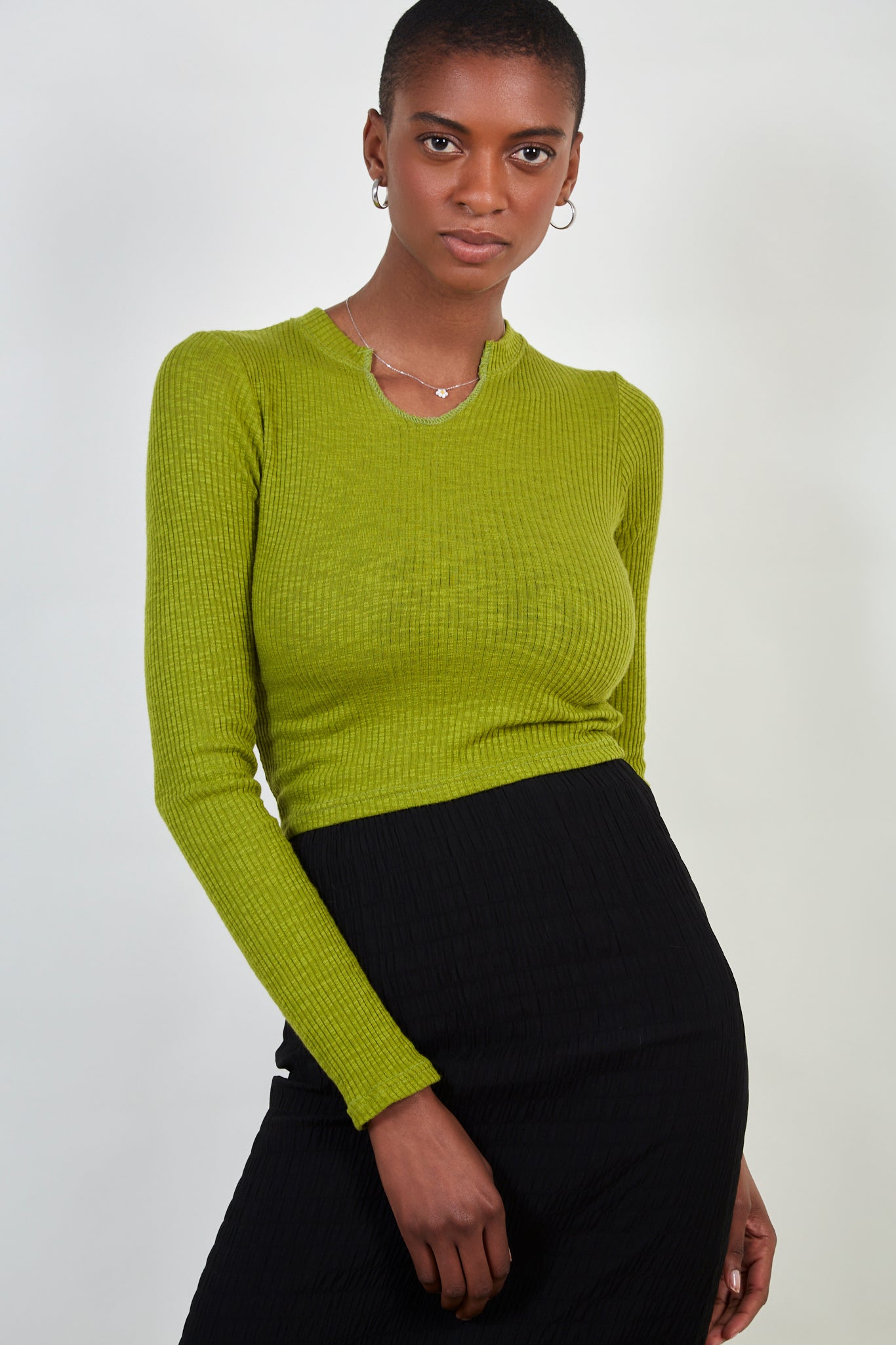 Chartreuse ribbed top_1