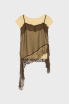 Chocolate brown lace trim tank layered yellow knit tee set_1