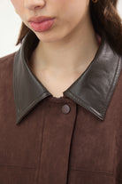Chocolate brown suede vegan leather collar jacket_3