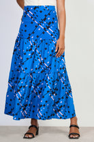 Cobalt black and pink graphic print tiered maxi skirt_1