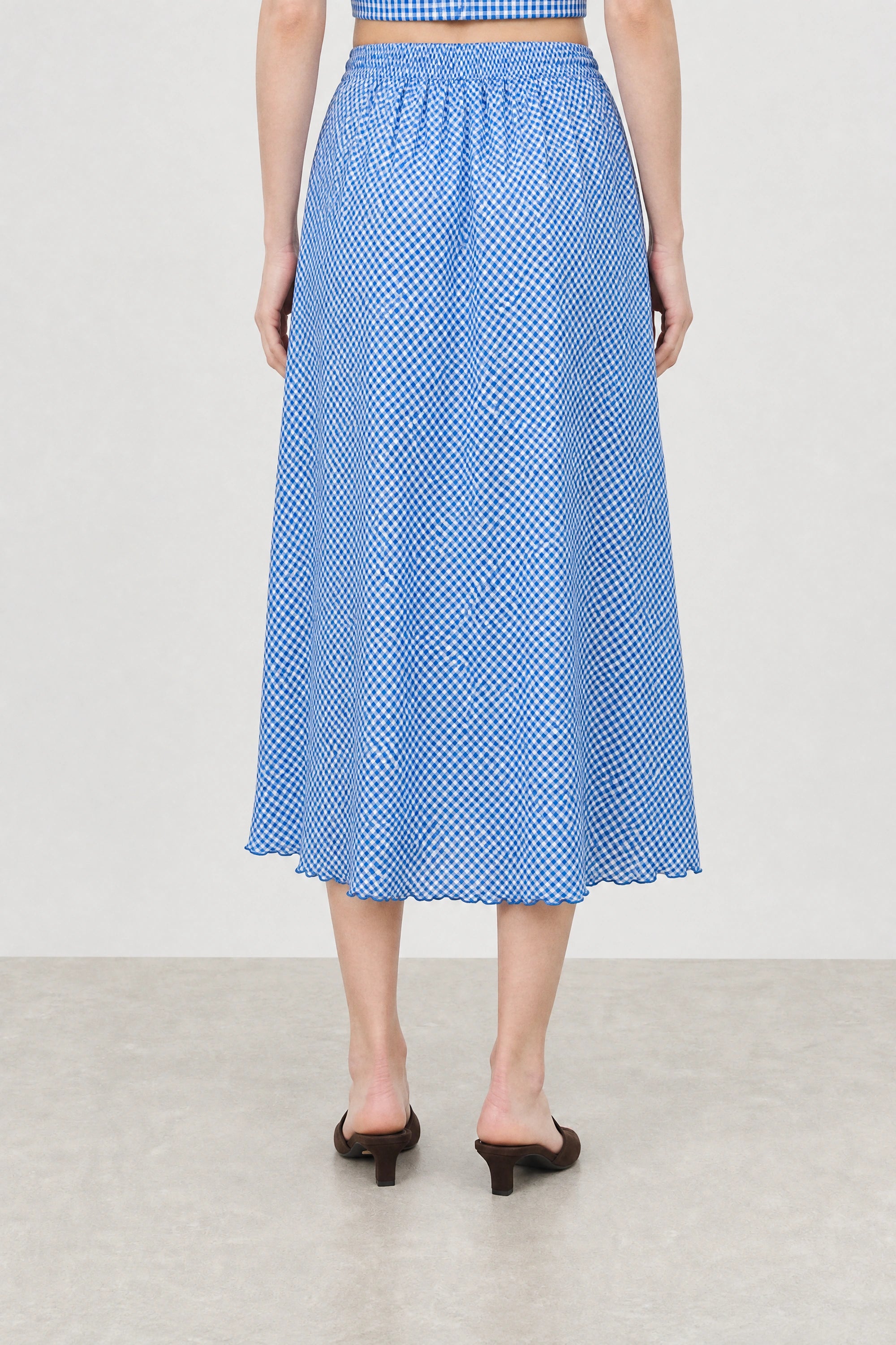 Cobalt blue and white gingham lettuce trim pencil skirt_2