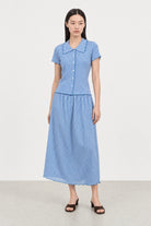 Cobalt blue and white gingham lettuce trim pencil skirt_3