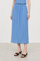 Cobalt blue and white gingham lettuce trim pencil skirt_1