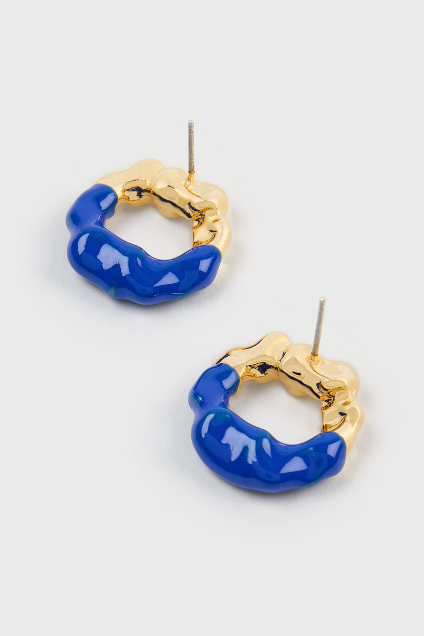 Cobalt blue enamel dipped gold organic circle earrings_3