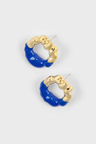 Cobalt blue enamel dipped gold organic circle earrings_1