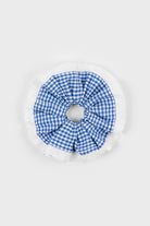 Cobalt blue gingham white eyelet trim scrunchie_1