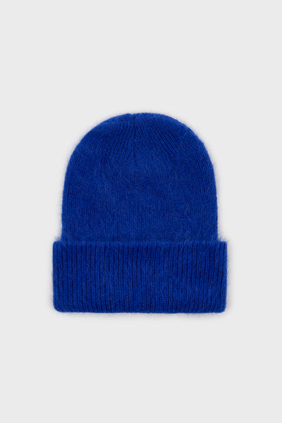 Cobalt blue mohair beanie hat | Glassworks London